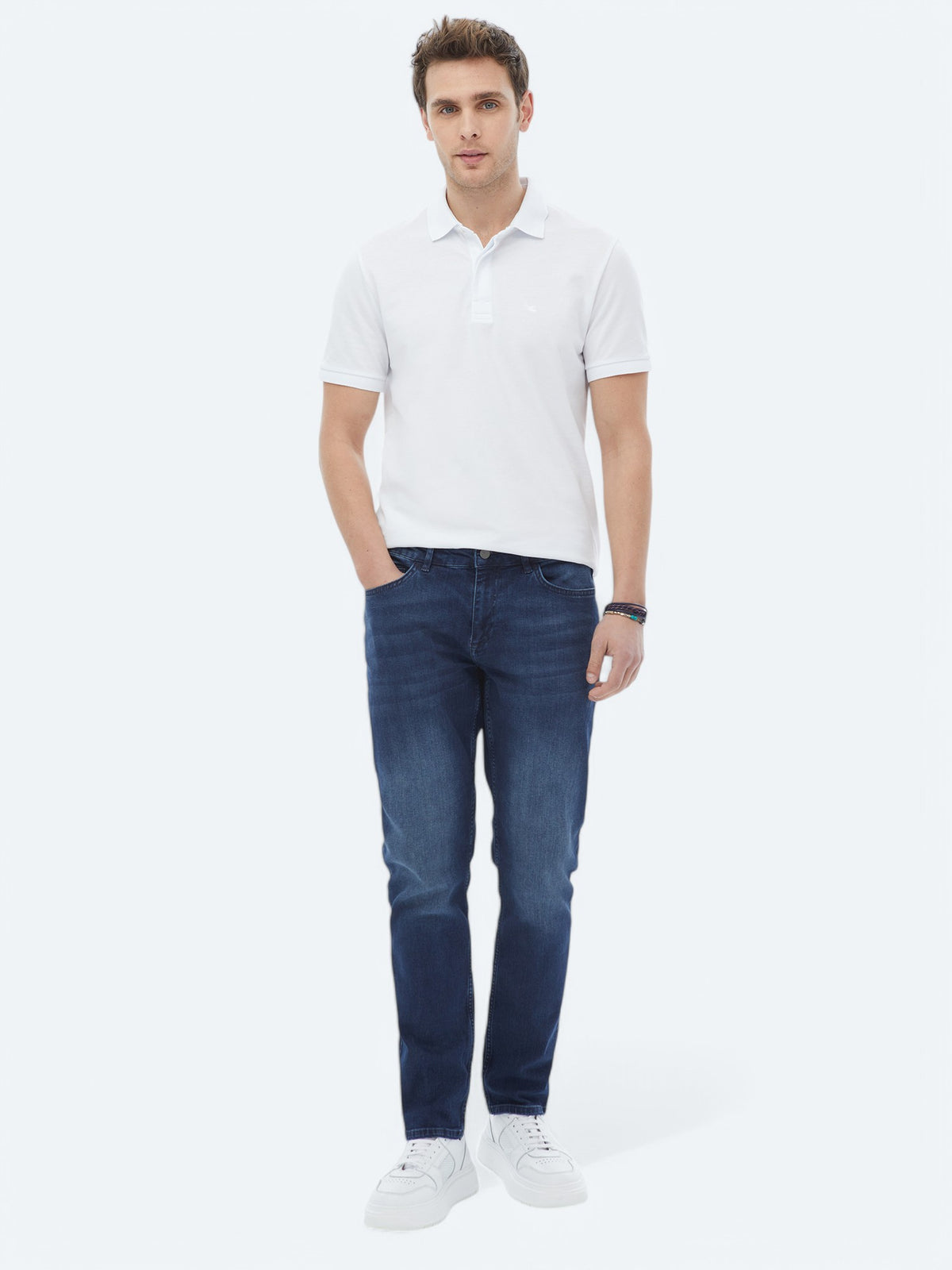 Beyaz Polo Yaka %100 Pamuk T-Shirt