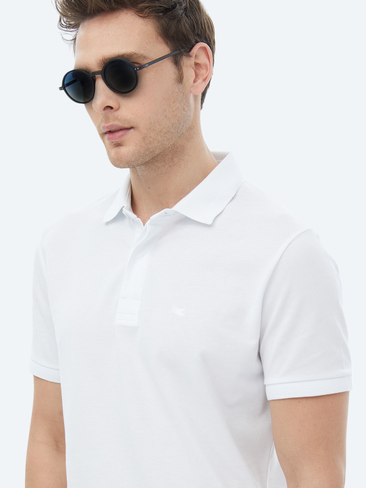 Beyaz Polo Yaka %100 Pamuk T-Shirt