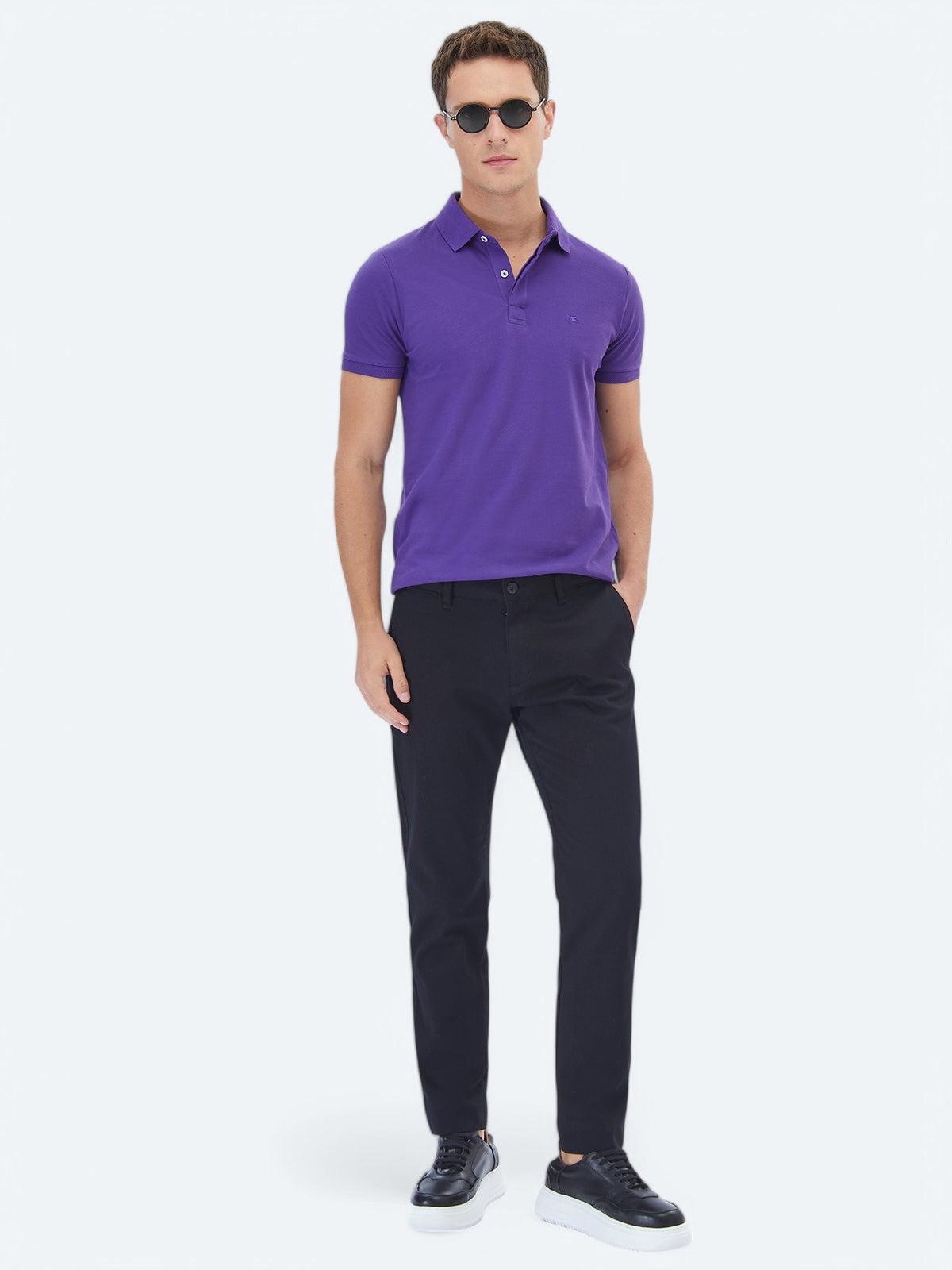 Mor Polo Yaka %100 Pamuk T-Shirt
