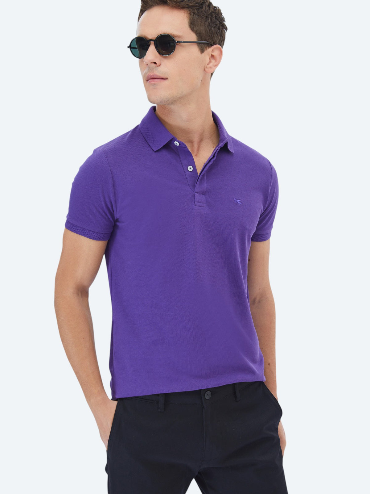 Mor Polo Yaka %100 Pamuk T-Shirt