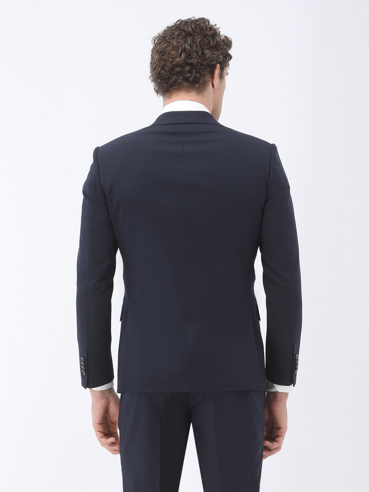Lacivert Regular Fit Yün Karışımlı Takım Elbise