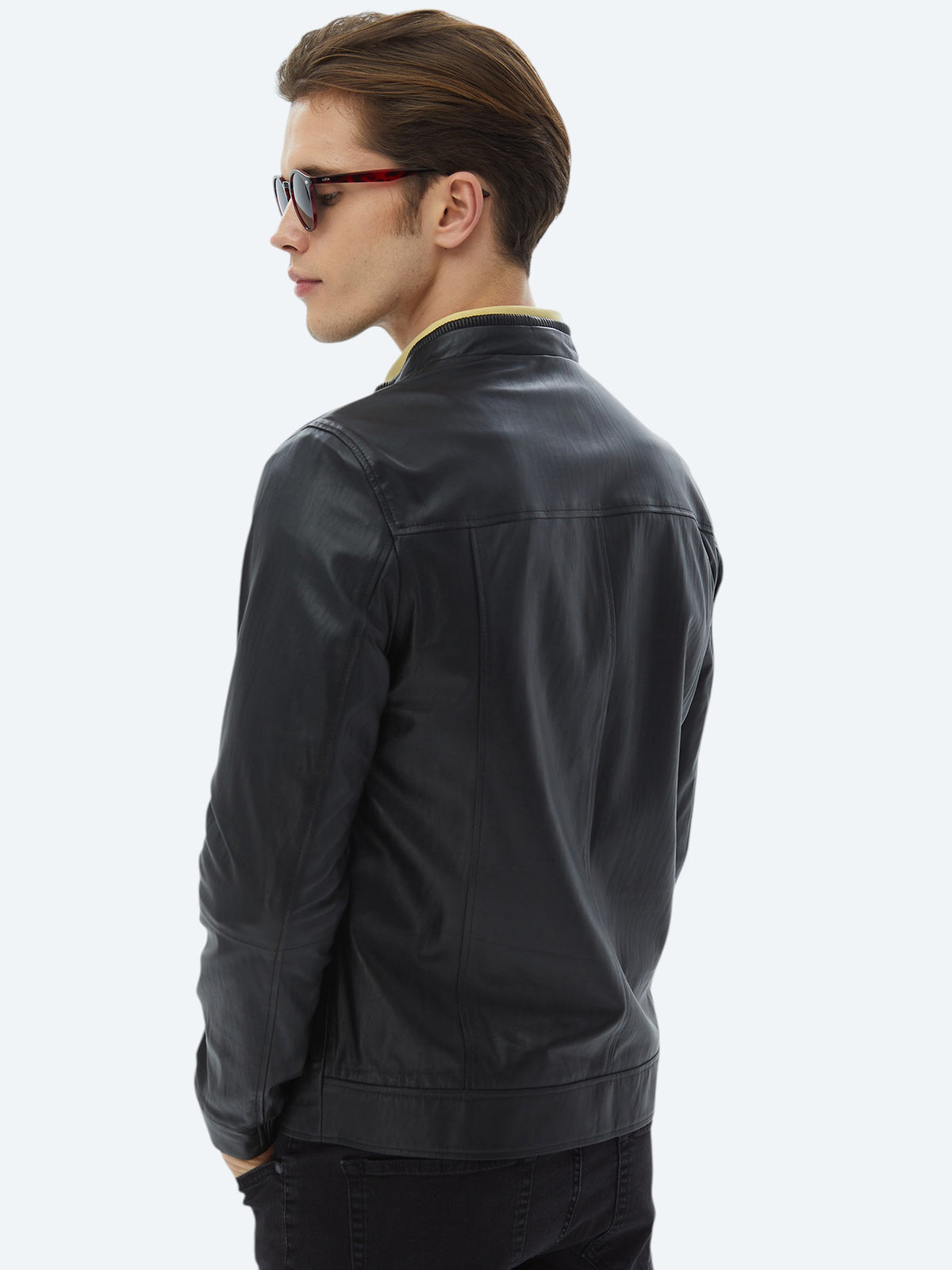 Siyah Regular Fit Smart Casual Koyun Derisi Deri Mont