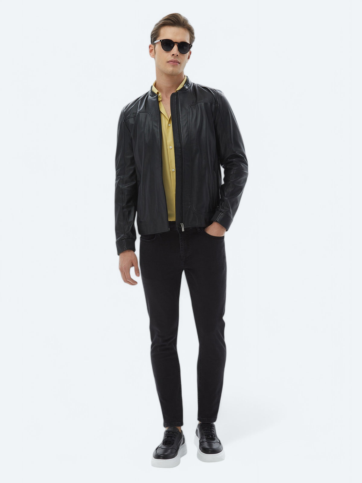 Siyah Regular Fit Smart Casual Koyun Derisi Deri Mont