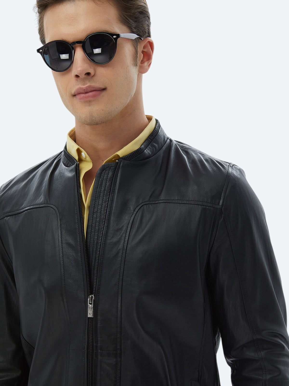 Siyah Regular Fit Smart Casual Koyun Derisi Deri Mont