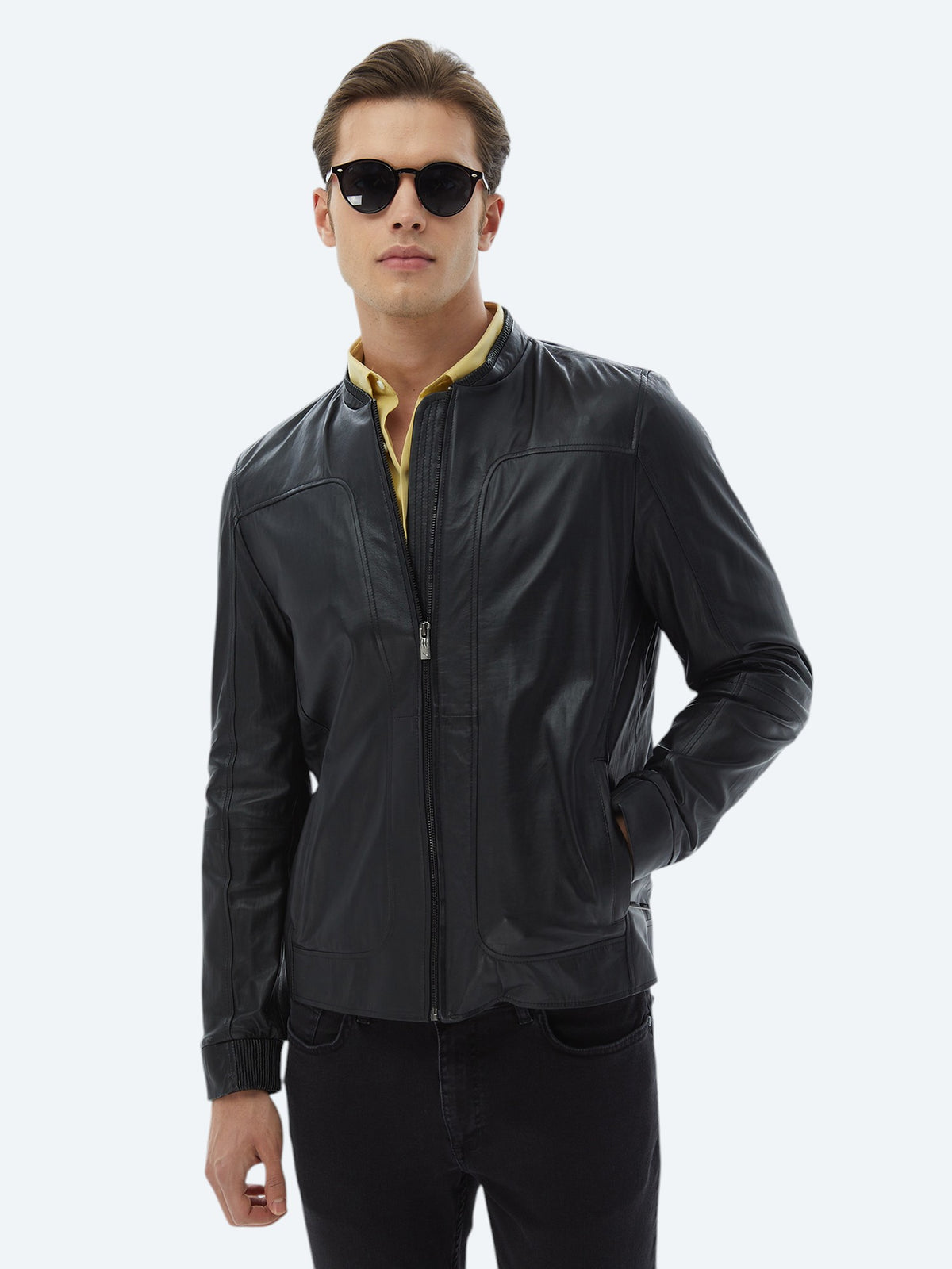 Siyah Regular Fit Smart Casual Koyun Derisi Deri Mont