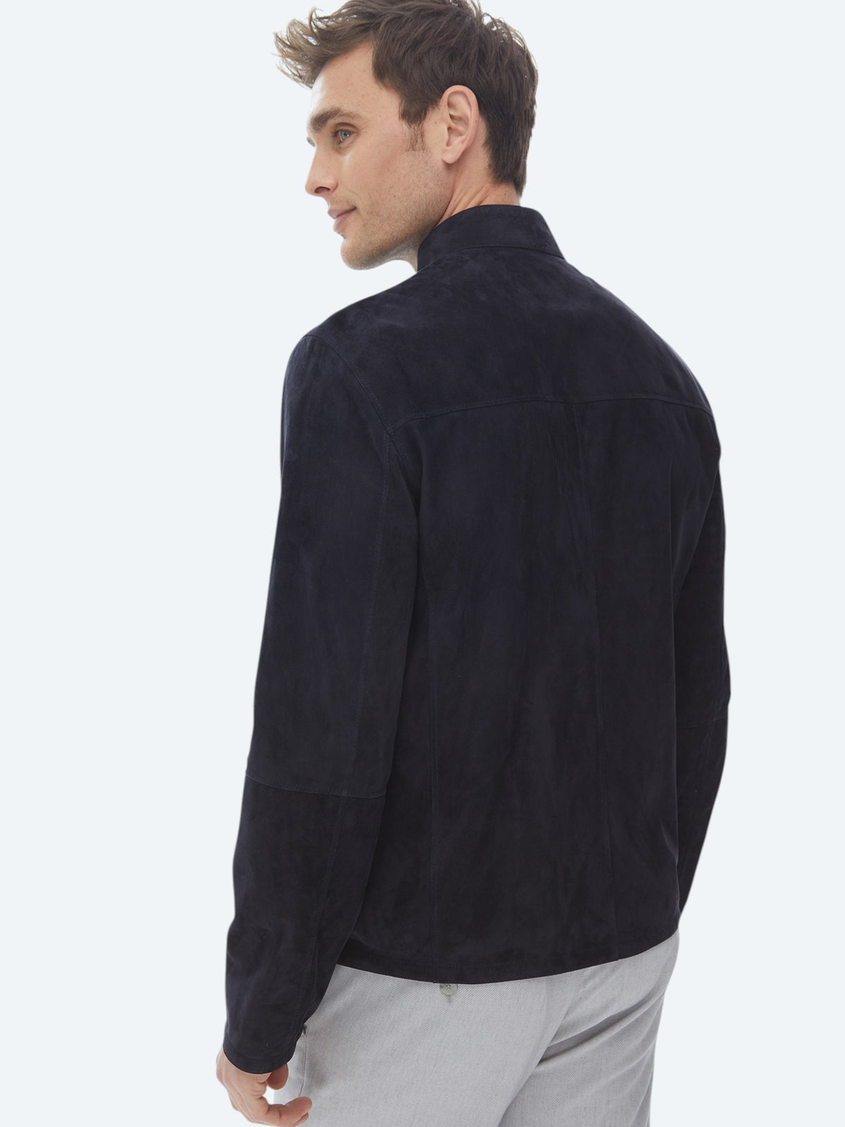 Lacivert Regular Fit Dik Yaka Smart Casual Çift Taraflı Deri Mont
