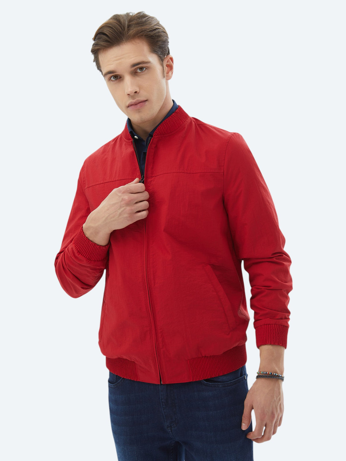 Nar Çiçeği Regular Fit Dik Yaka Casual Dokuma Mont