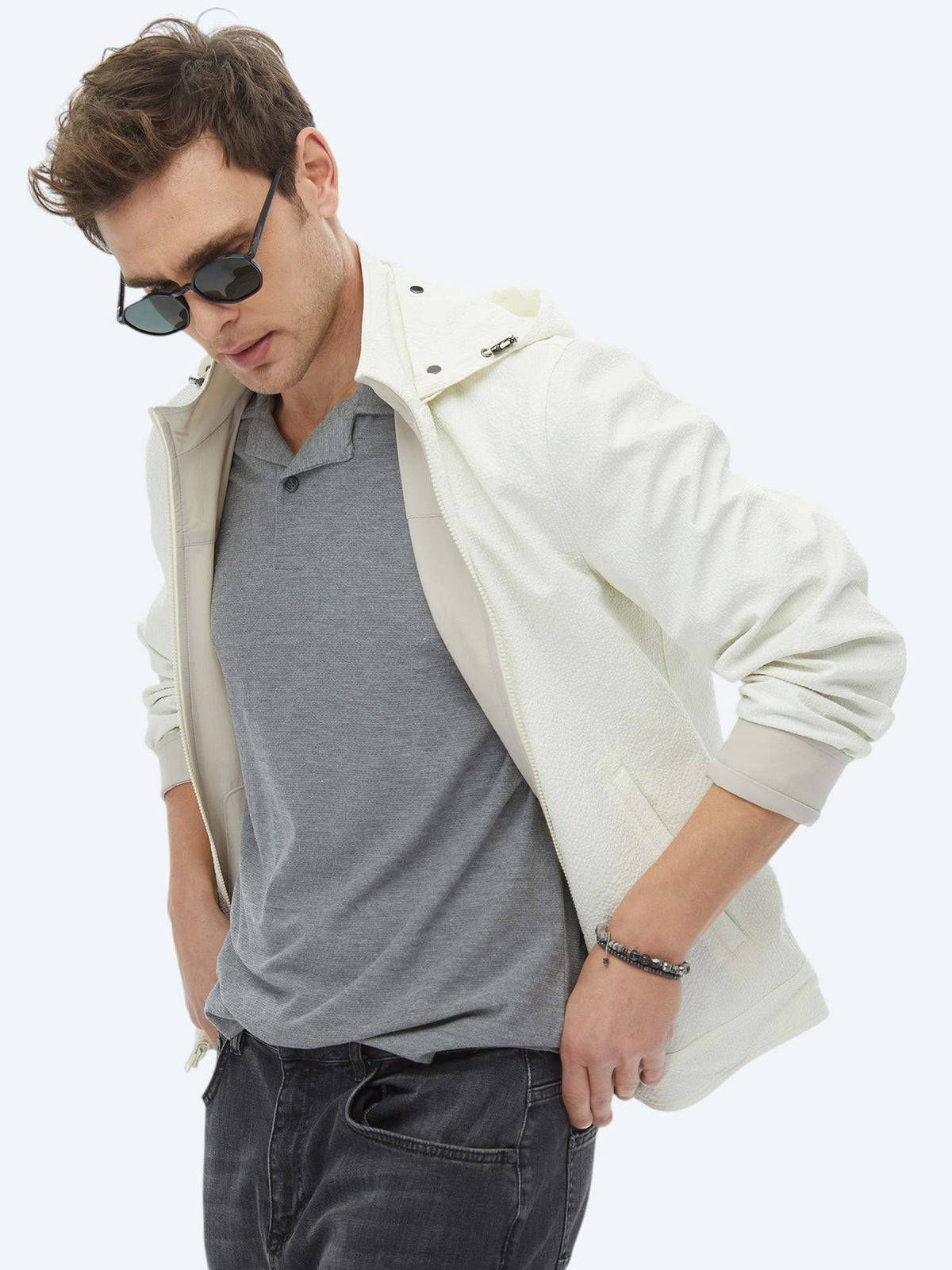 Taş Regular Fit Dik Yaka Casual Dokuma Çift Taraflı Mont