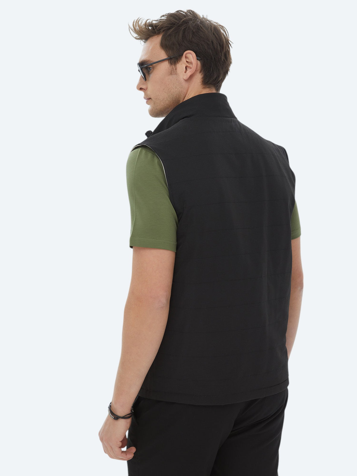 Siyah Regular Fit Gizli Kapüşon Casual Dokuma Çift Taraflı Spor Yelek