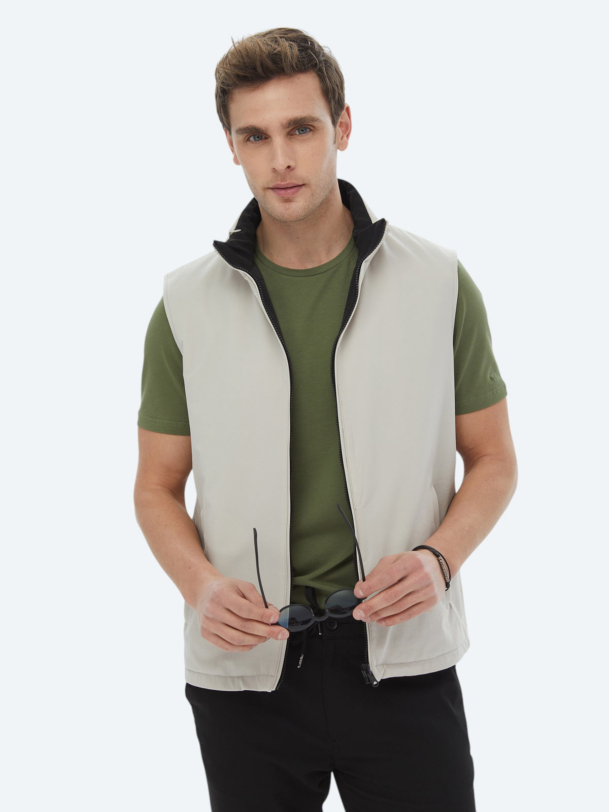 Siyah Regular Fit Gizli Kapüşon Casual Dokuma Çift Taraflı Spor Yelek