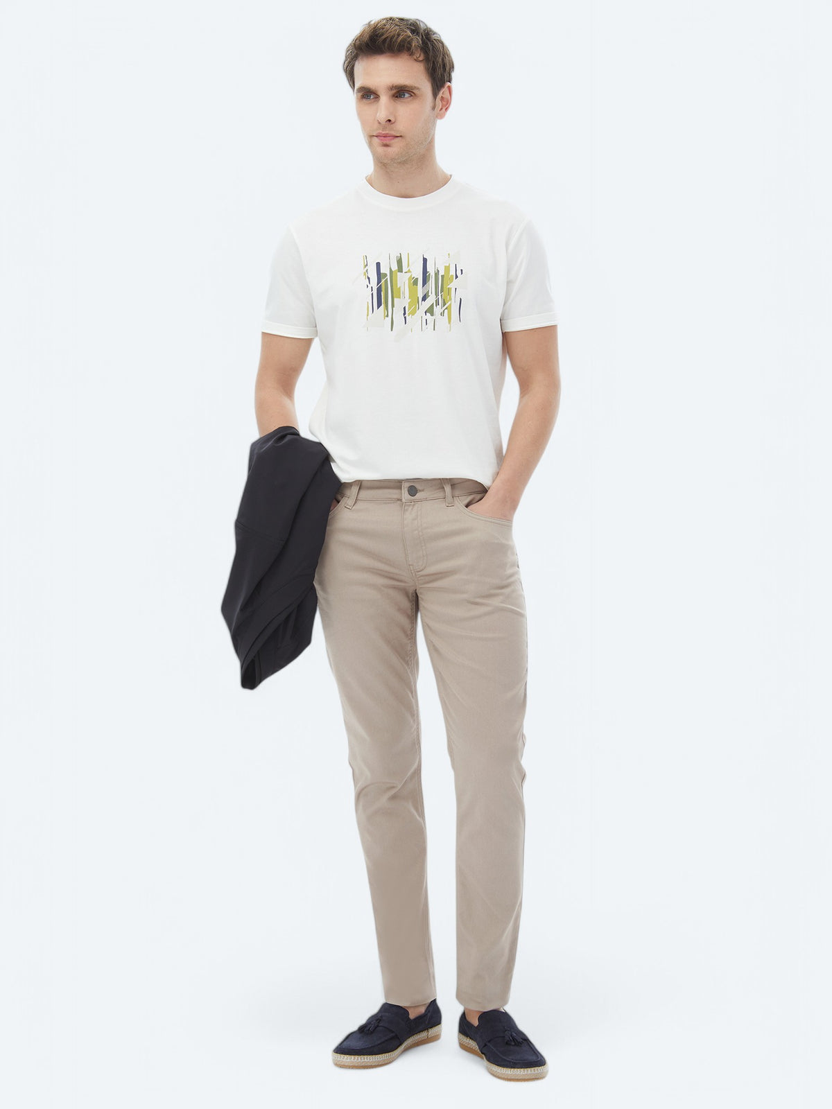 Vizon Dokuma Slim Fit Casual Pamuk Karışımlı Pantolon