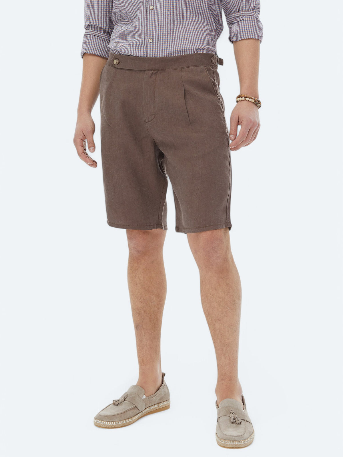 Kahverengi Dokuma Carrot Fit Casual Bermuda
