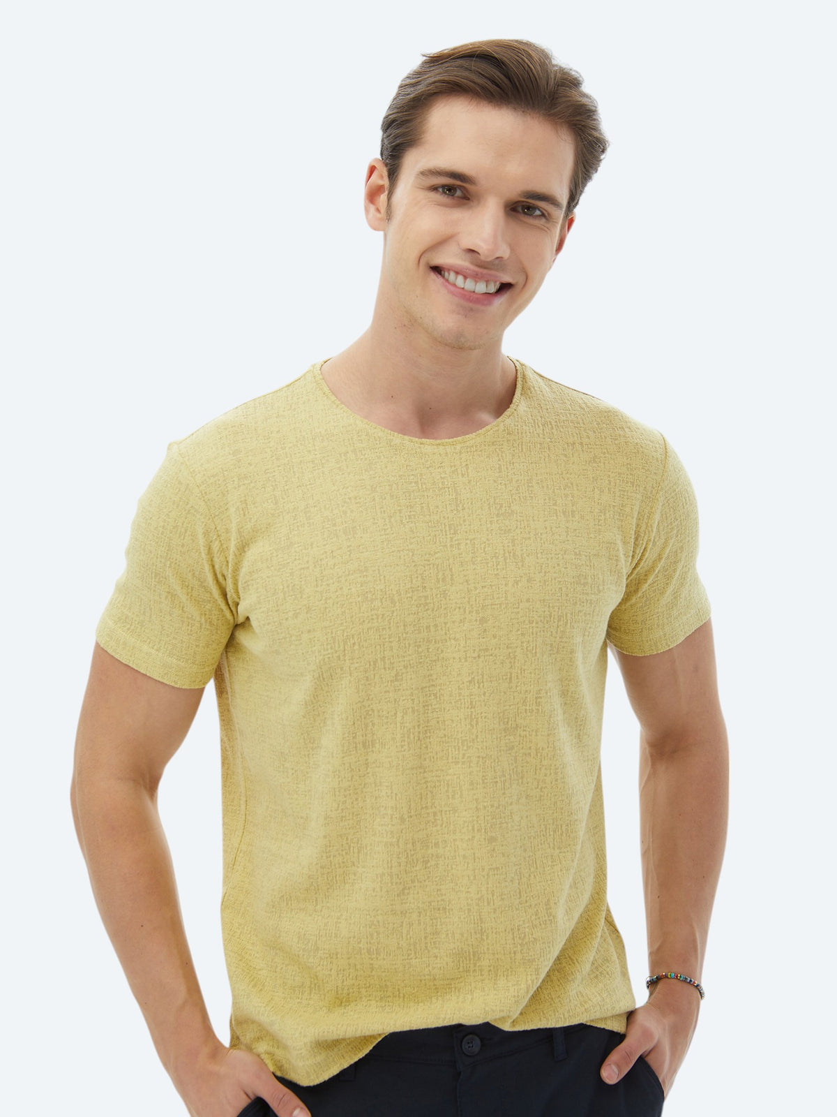 Limon Küfü Jakarlı Bisiklet Yaka Pamuk Karışımlı T-Shirt