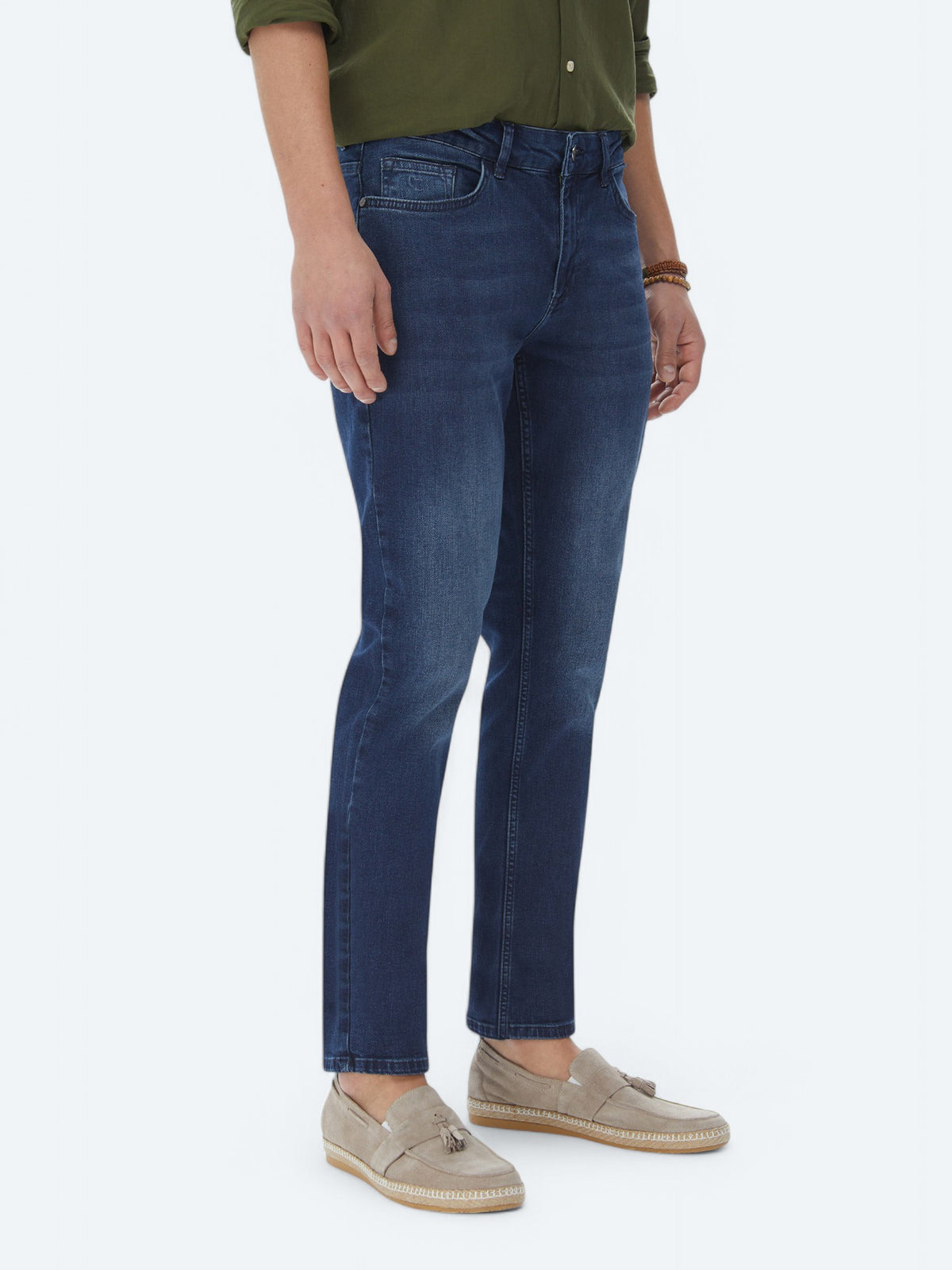 Lacivert Slim Fit Denim Pamuk Karışımlı Pantolon