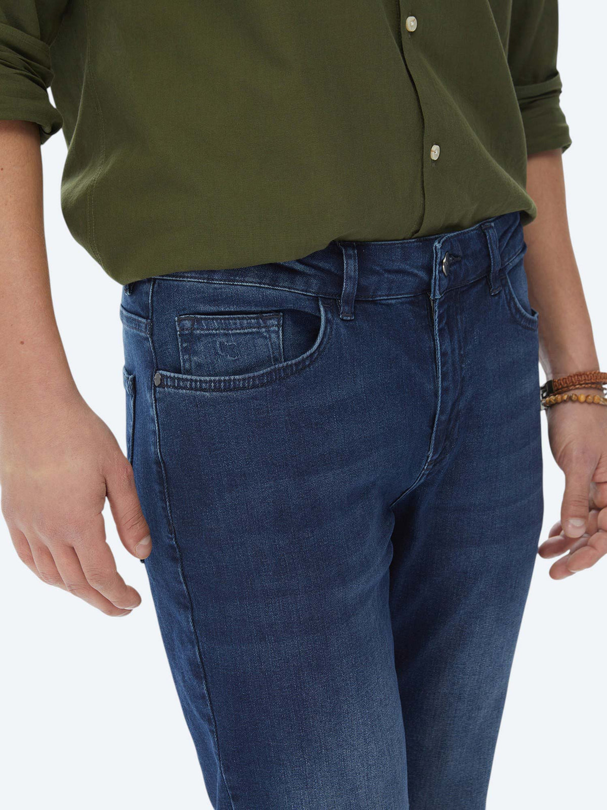 Lacivert Slim Fit Denim Pamuk Karışımlı Pantolon