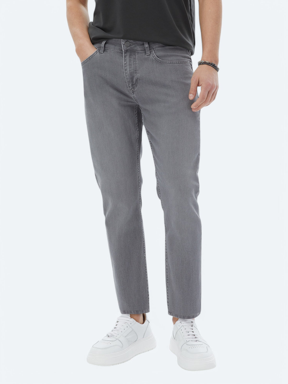 Gri Slim Fit Denim Pamuk Karışımlı Pantolon