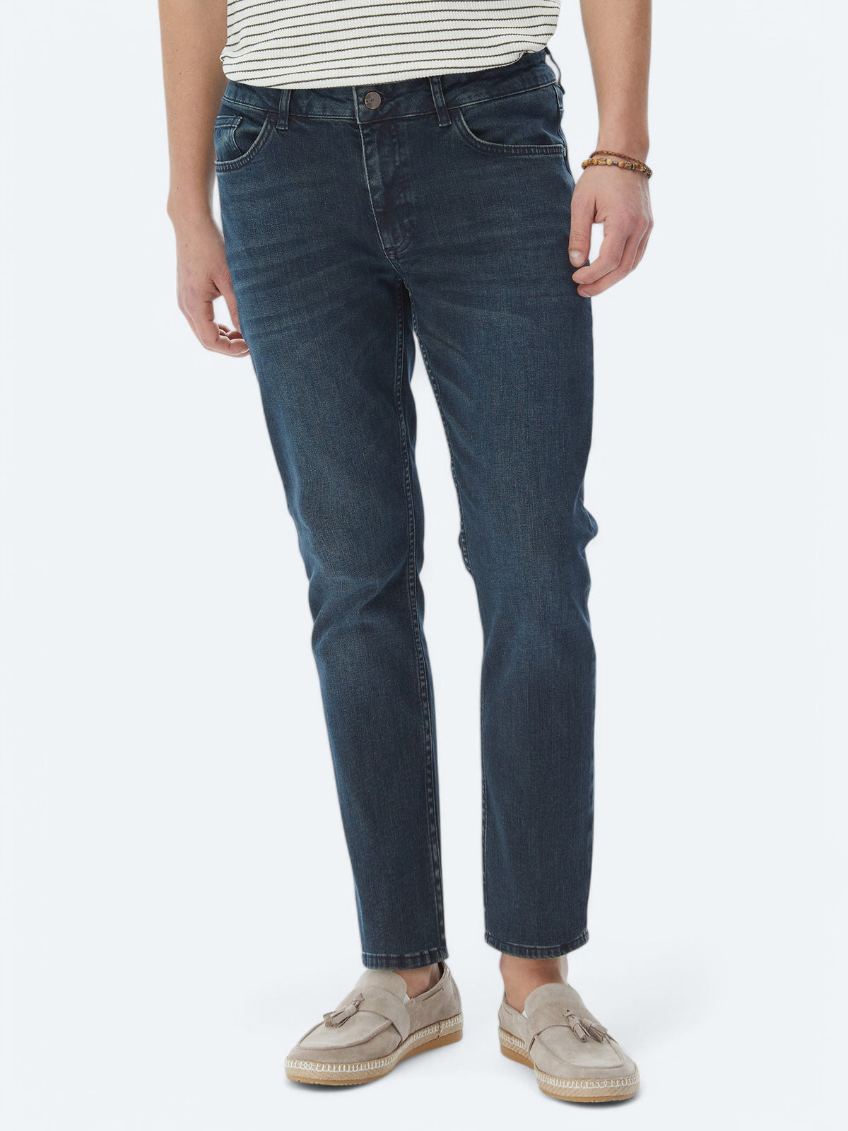 Lacivert Slim Fit Denim Pamuk Karışımlı Pantolon