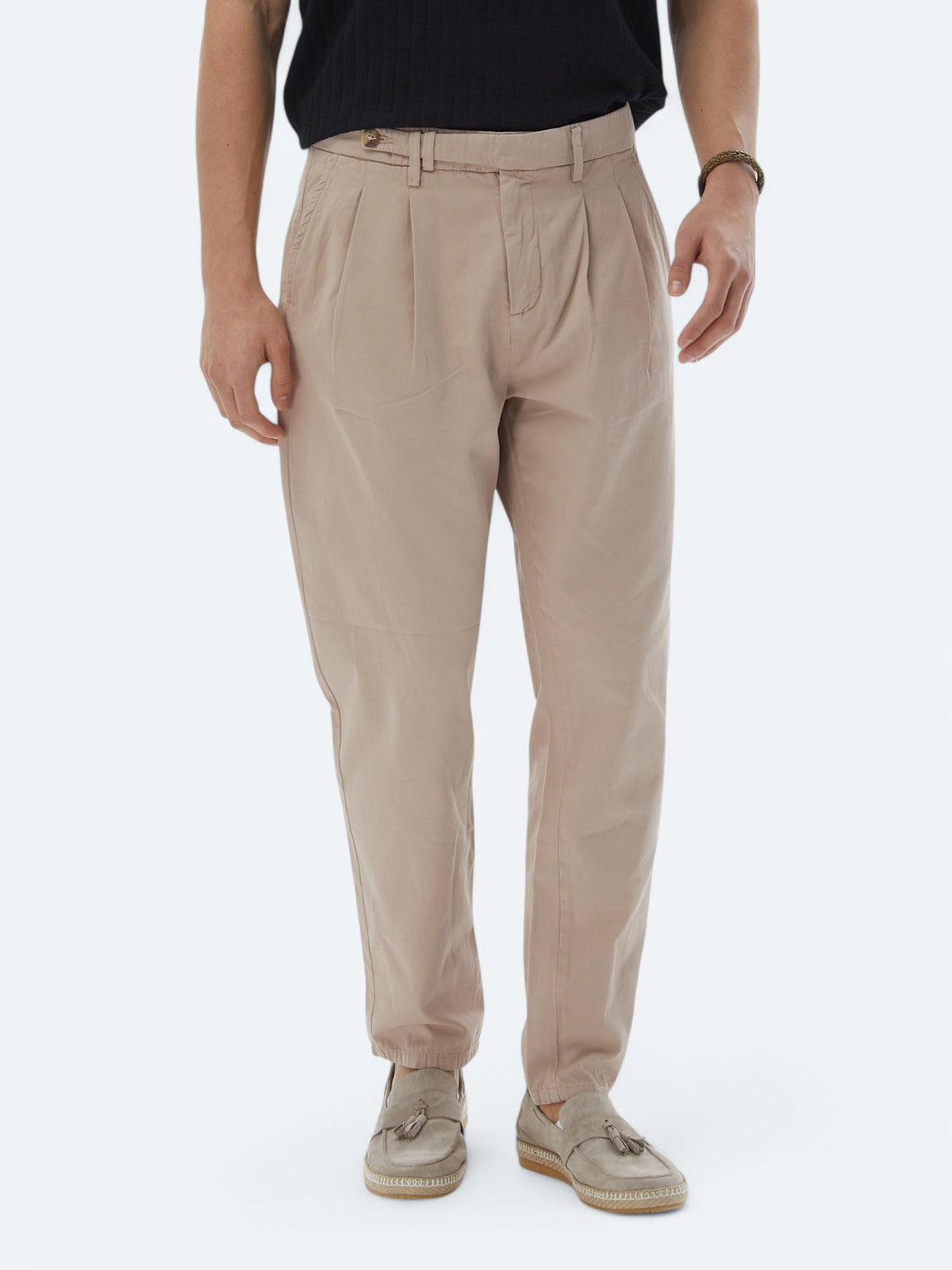 Açık Kahve Dokuma Carrot Fit Smart Casual %100 Pamuk Pantolon