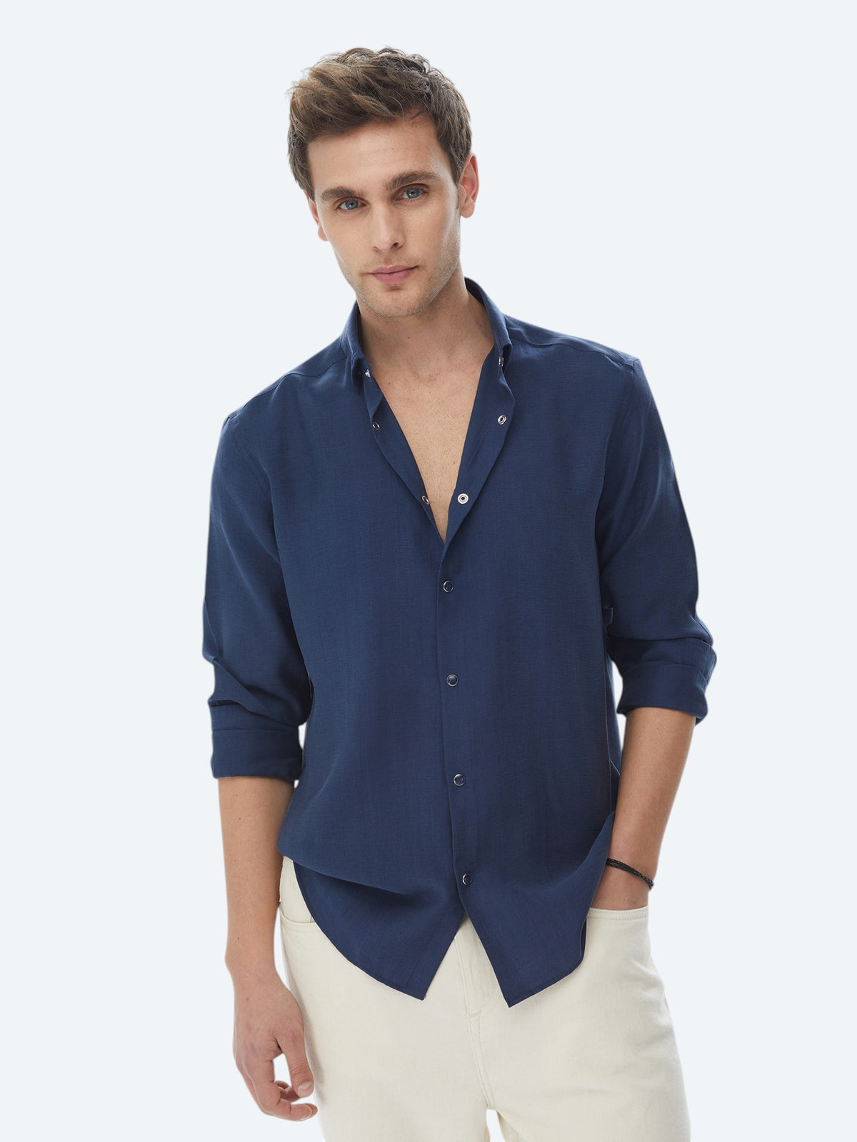 İndigo Regular Fit Uzun Dokuma Casual Gömlek