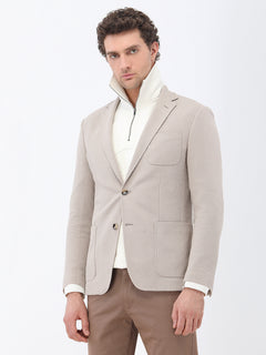 Açık Vizon Mikro Slim Fit Örme Ceket