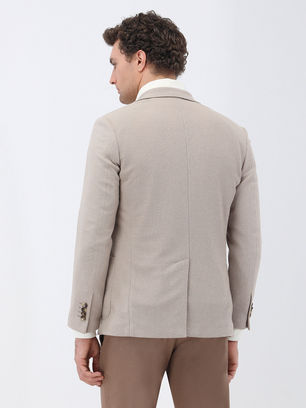 Açık Vizon Mikro Slim Fit Örme Ceket