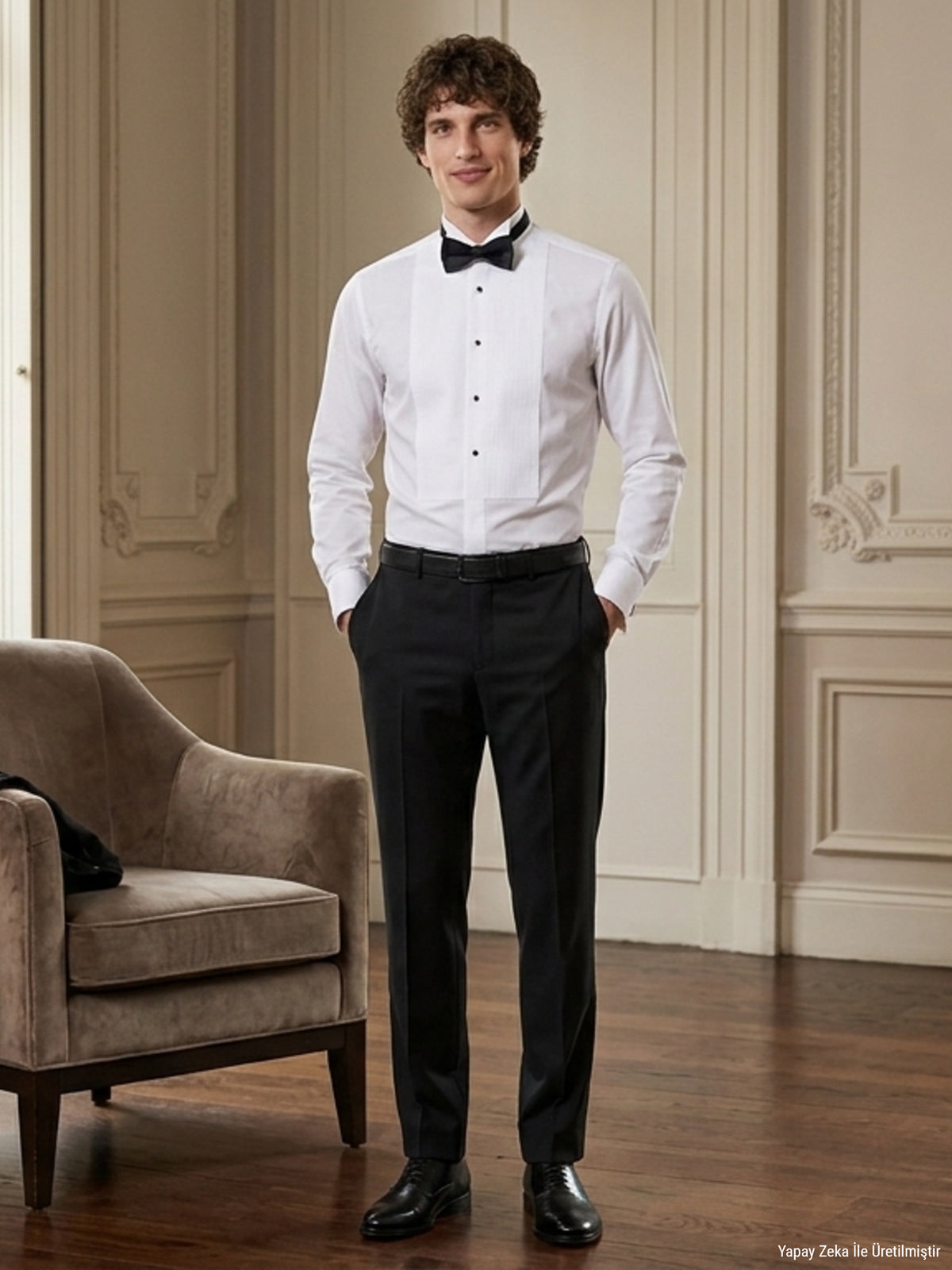 Beyaz Düz Slim Fit Duble Manşet Smokin Gömlek