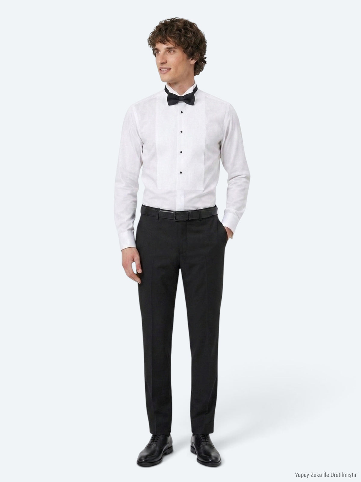 Beyaz Düz Slim Fit Duble Manşet Smokin Gömlek