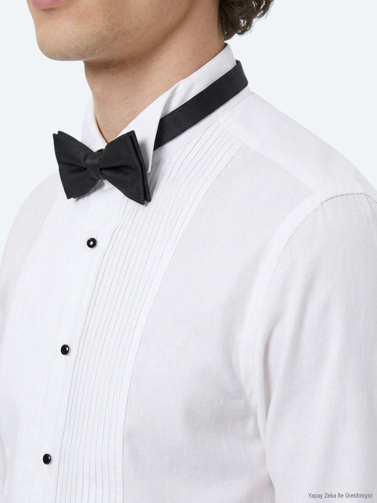 Beyaz Düz Slim Fit Duble Manşet Smokin Gömlek