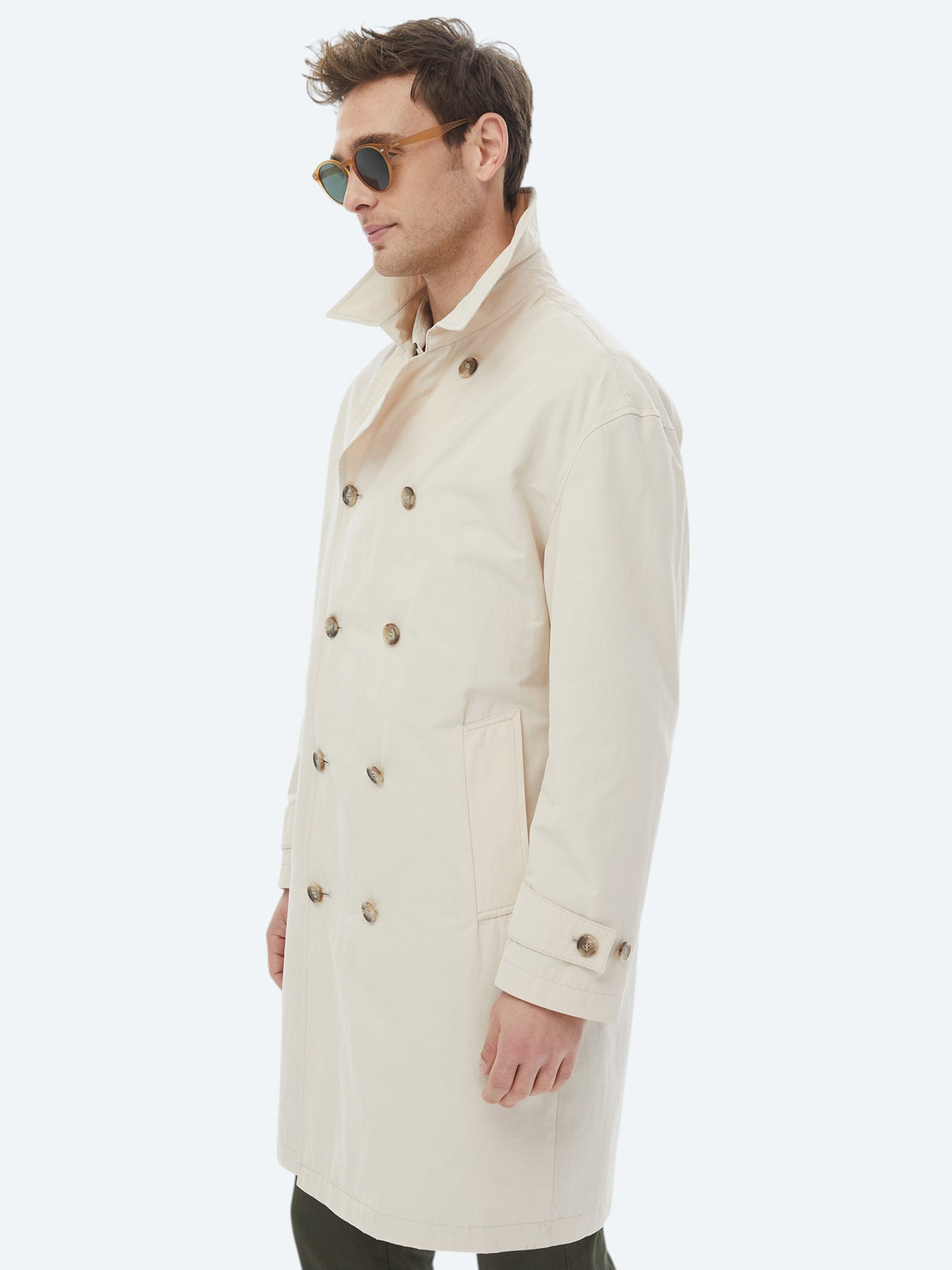 Açık Bej Oversize Fit Kruvaze Yaka Casual Dokuma Pardösü