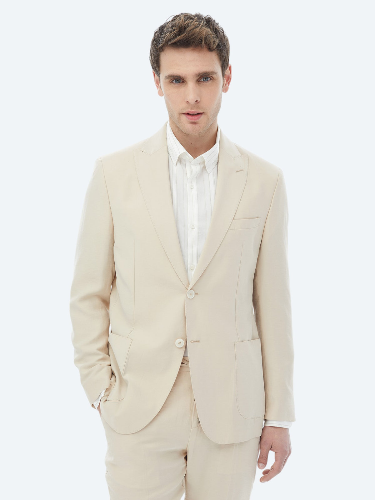 Bej Düz Modern Fit Takım Elbise