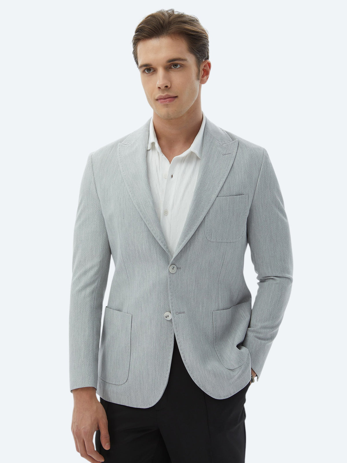 Açık Gri Düz Modern Fit Ceket