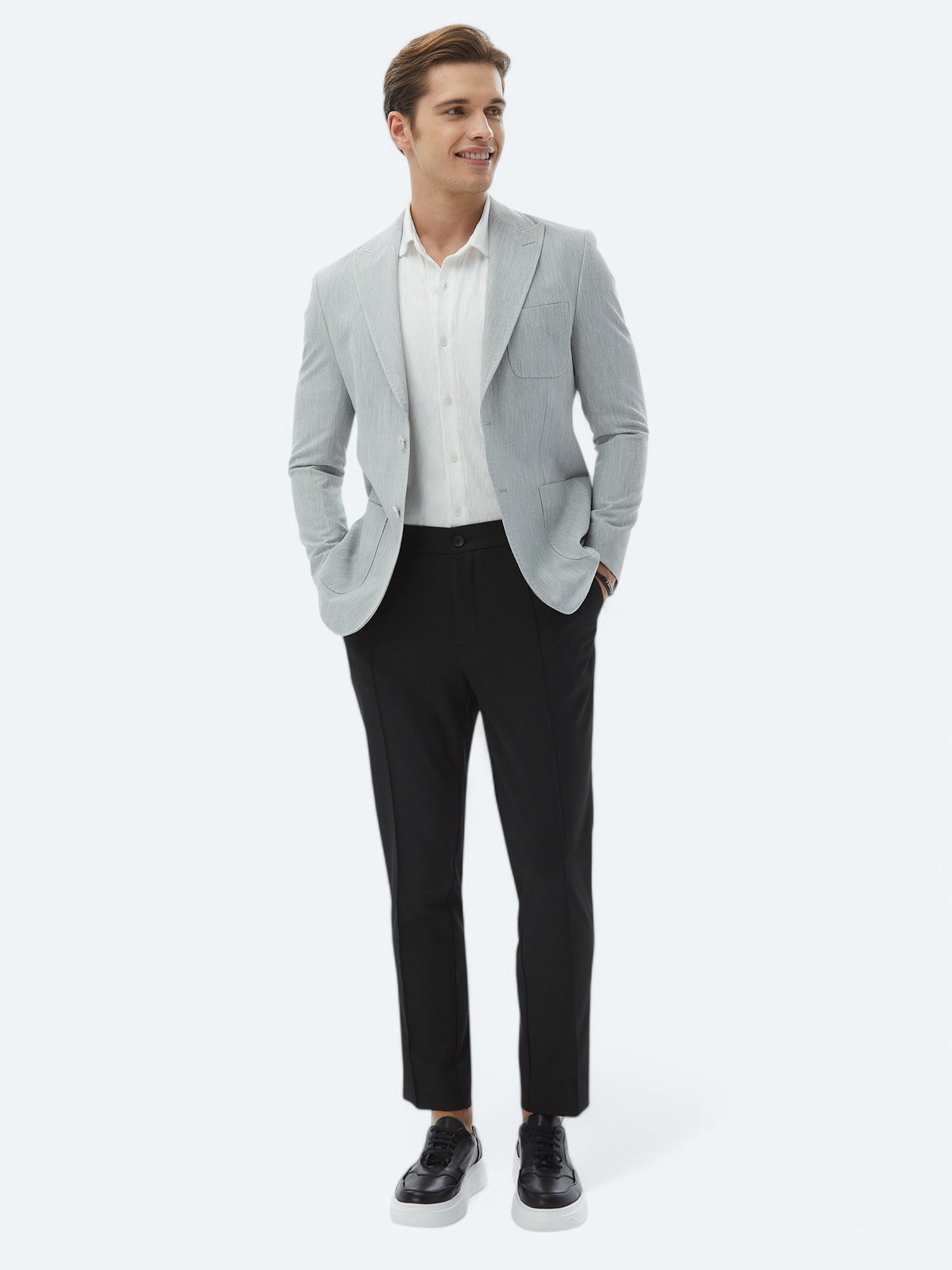 Açık Gri Düz Modern Fit Ceket