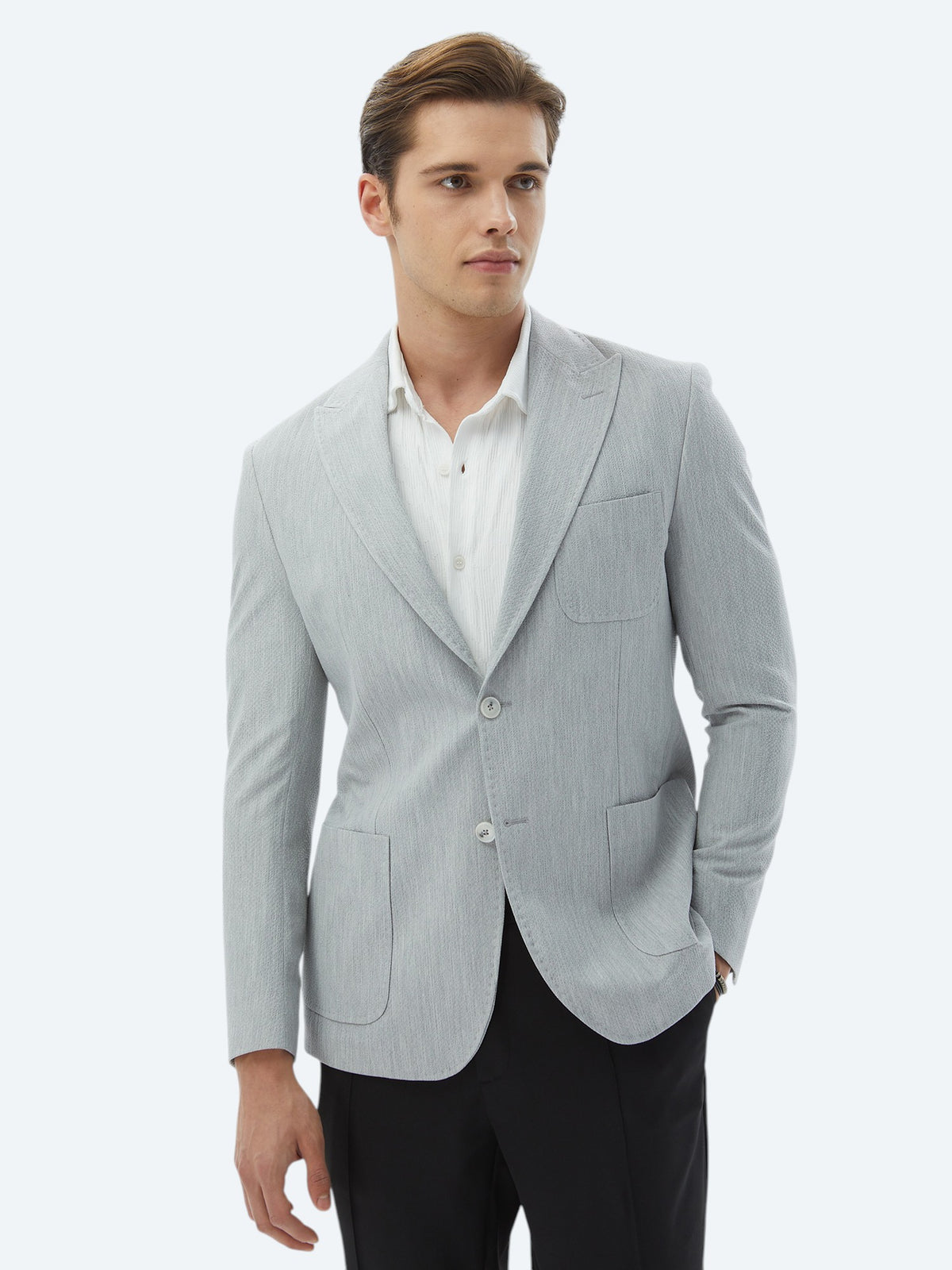 Açık Gri Düz Modern Fit Ceket