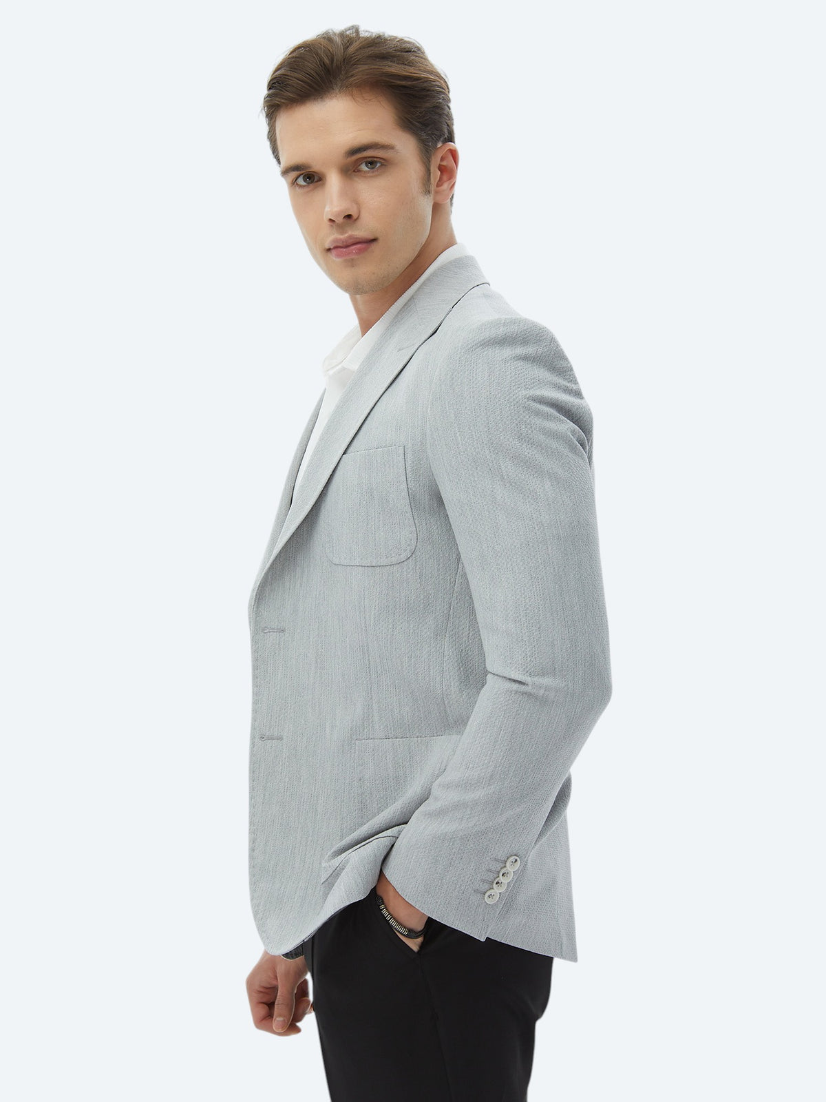 Açık Gri Düz Modern Fit Ceket