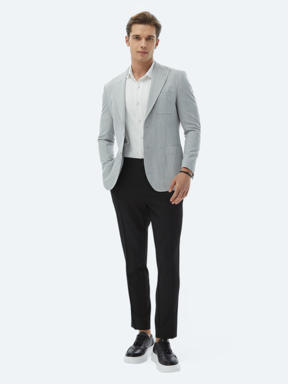 Açık Gri Düz Modern Fit Ceket
