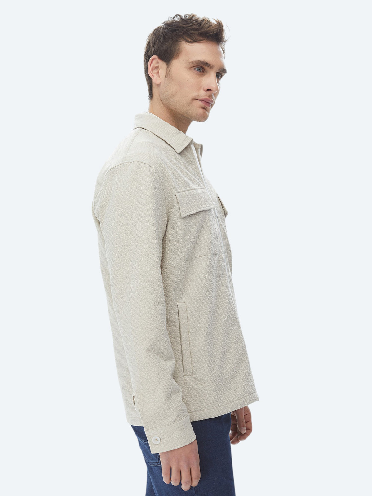 Bej Regular Fit Casual Dokuma Mont