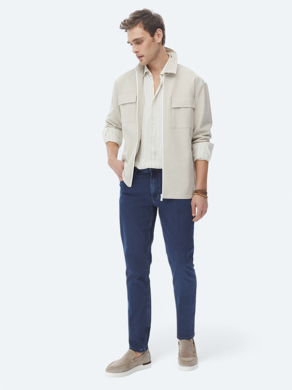 Bej Regular Fit Casual Dokuma Mont