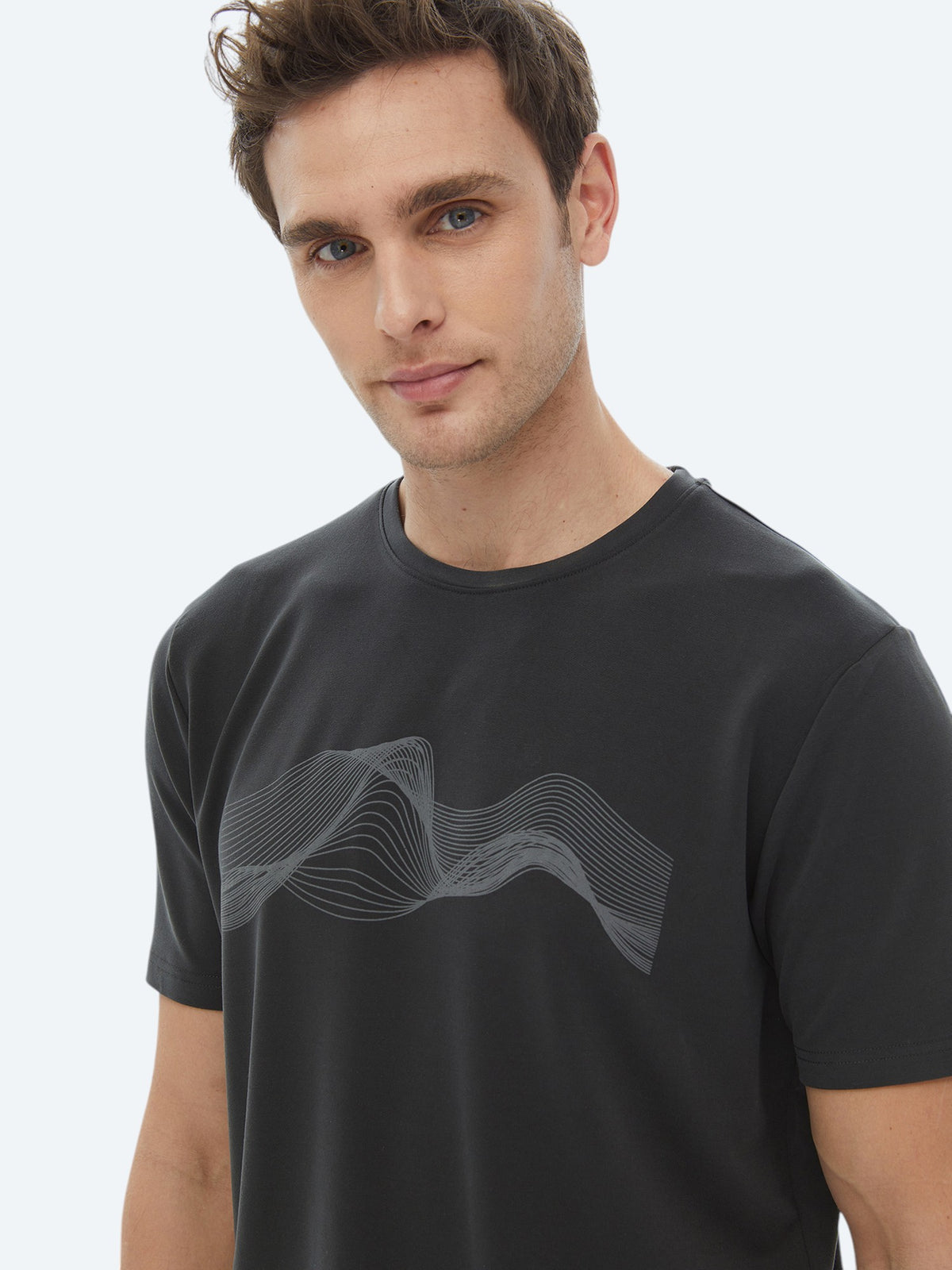 Antrasit Baskılı Bisiklet Yaka T-Shirt