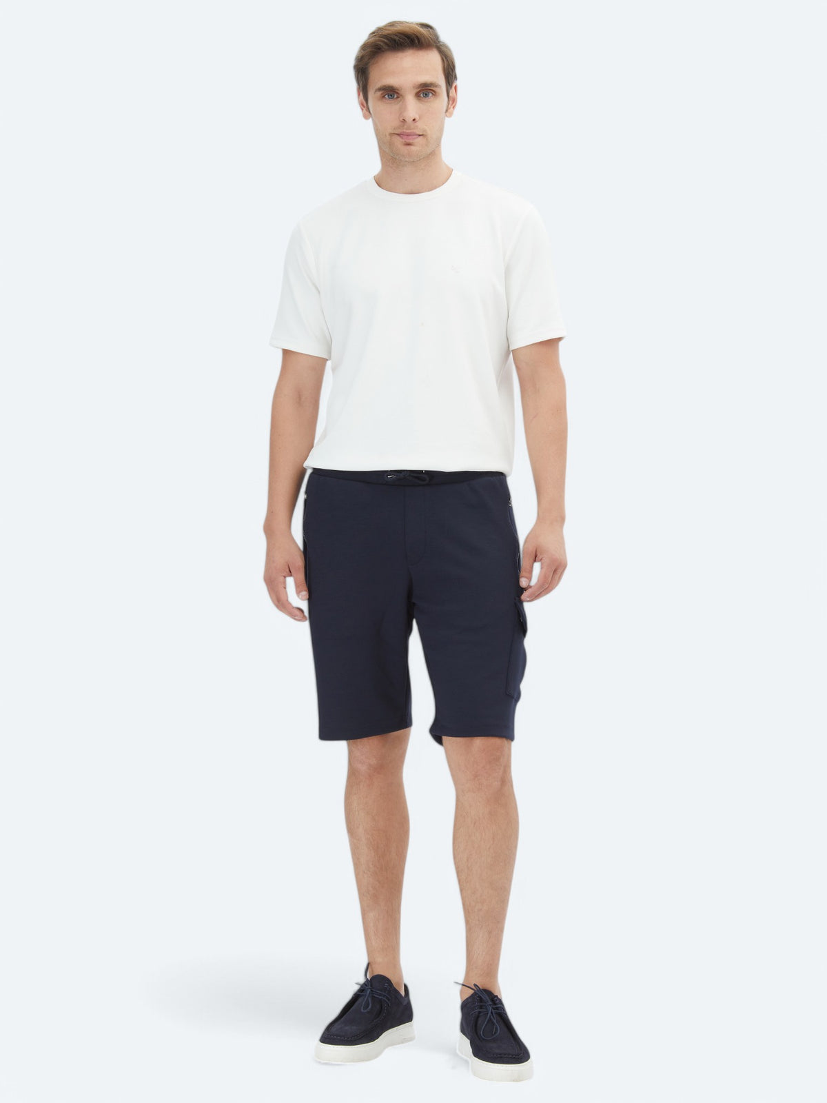 Lacivert Düz Örme Jogging Fit Casual Bermuda