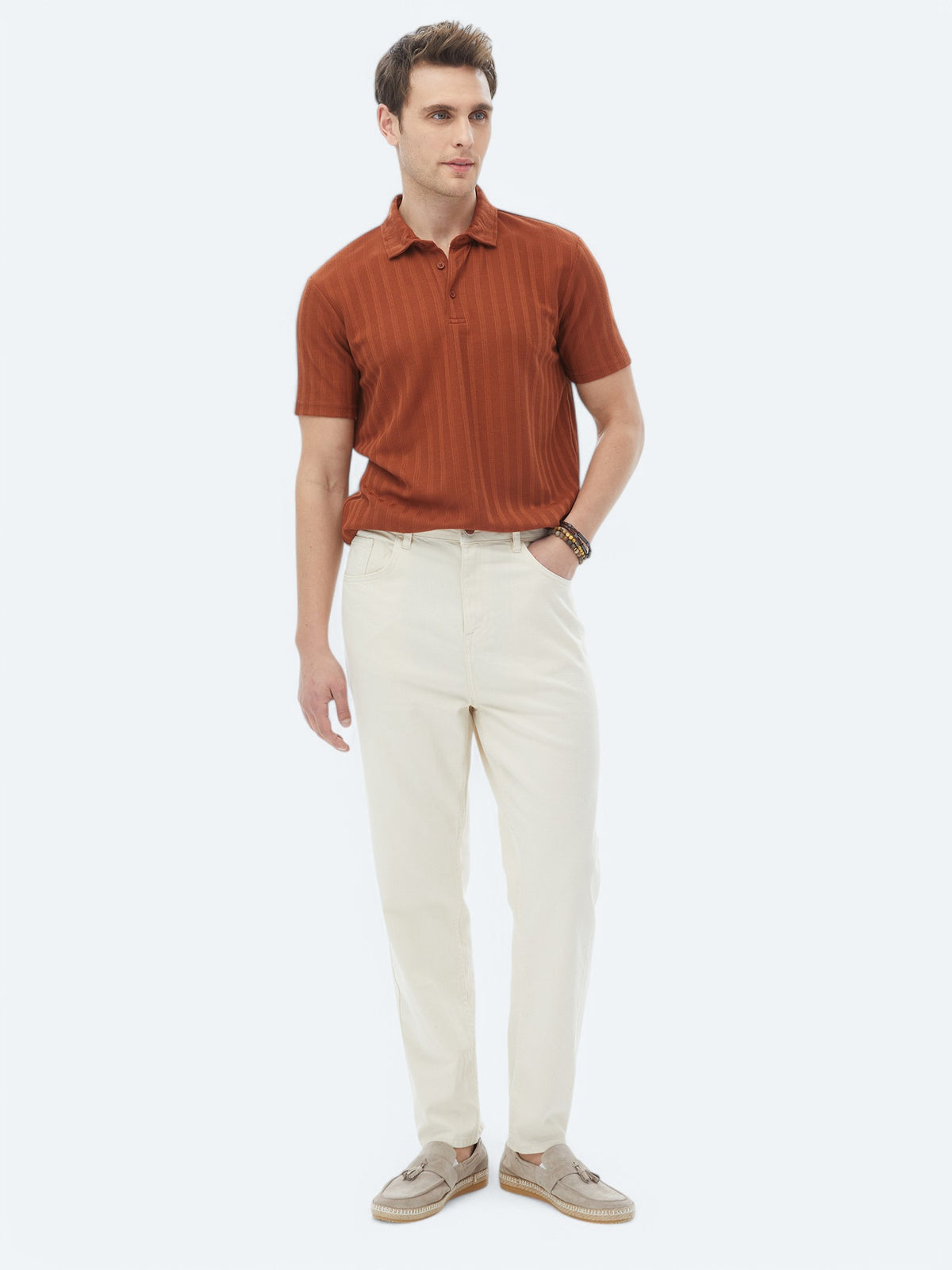 Kiremit Jakarlı Polo Yaka T-Shirt