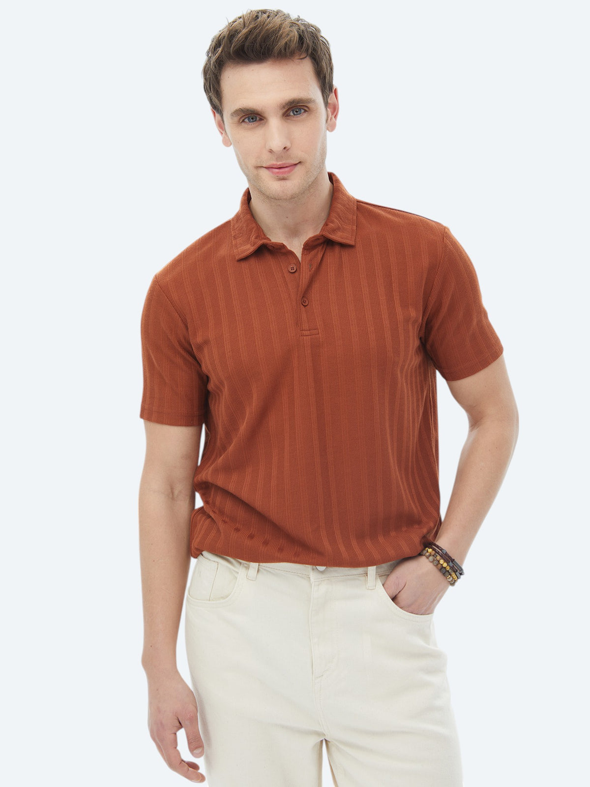 Kiremit Jakarlı Polo Yaka T-Shirt