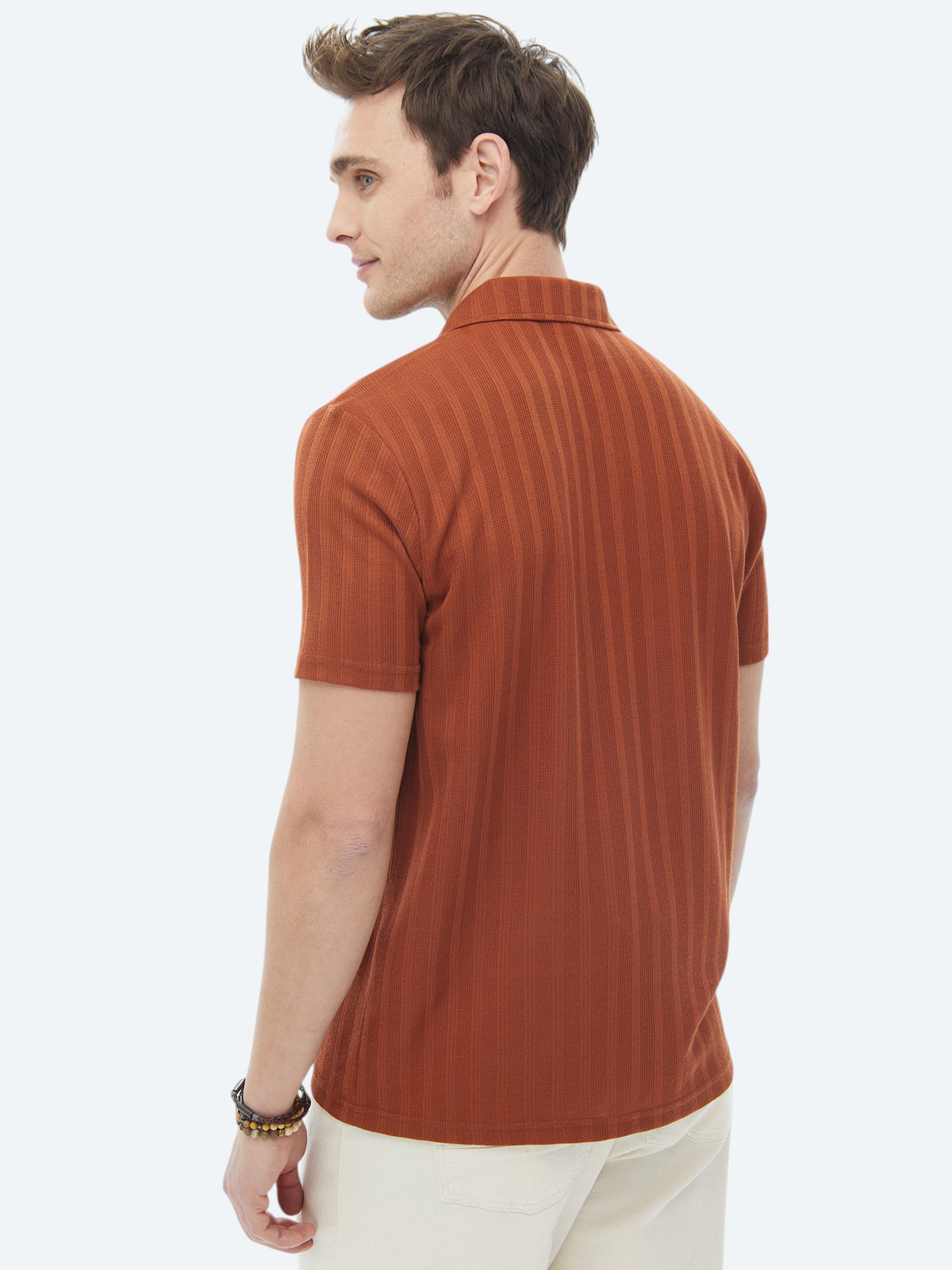 Kiremit Jakarlı Polo Yaka T-Shirt