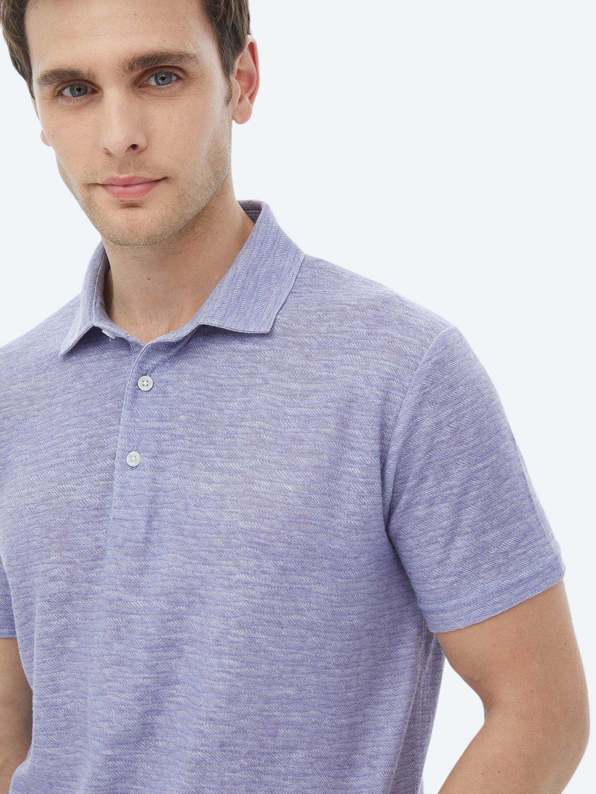 Mor Baskılı Polo Yaka Pamuk Karışımlı T-Shirt