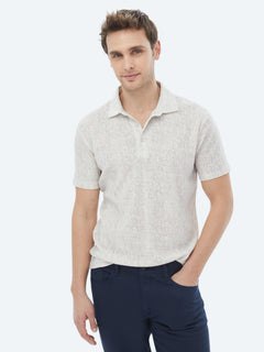 Bej Baskılı Polo Yaka Pamuk Karışımlı T-Shirt