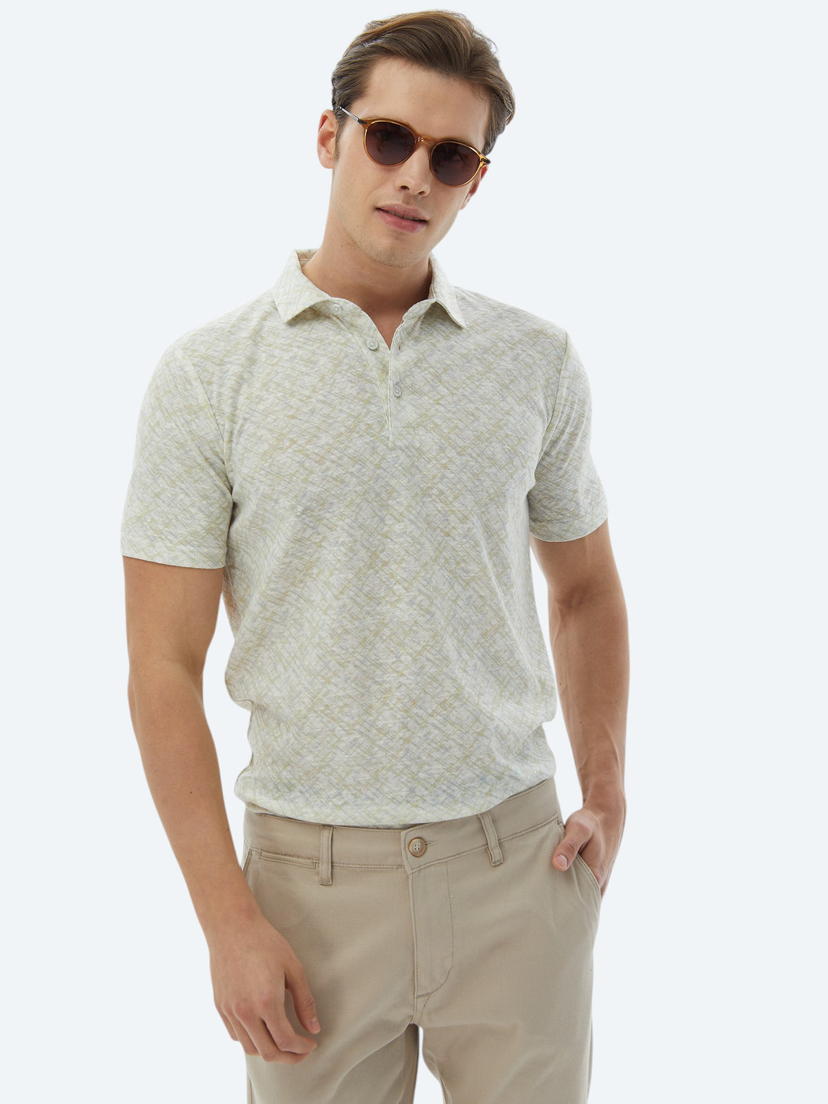 Limon Küfü Baskılı Polo Yaka Pamuk Karışımlı T-Shirt
