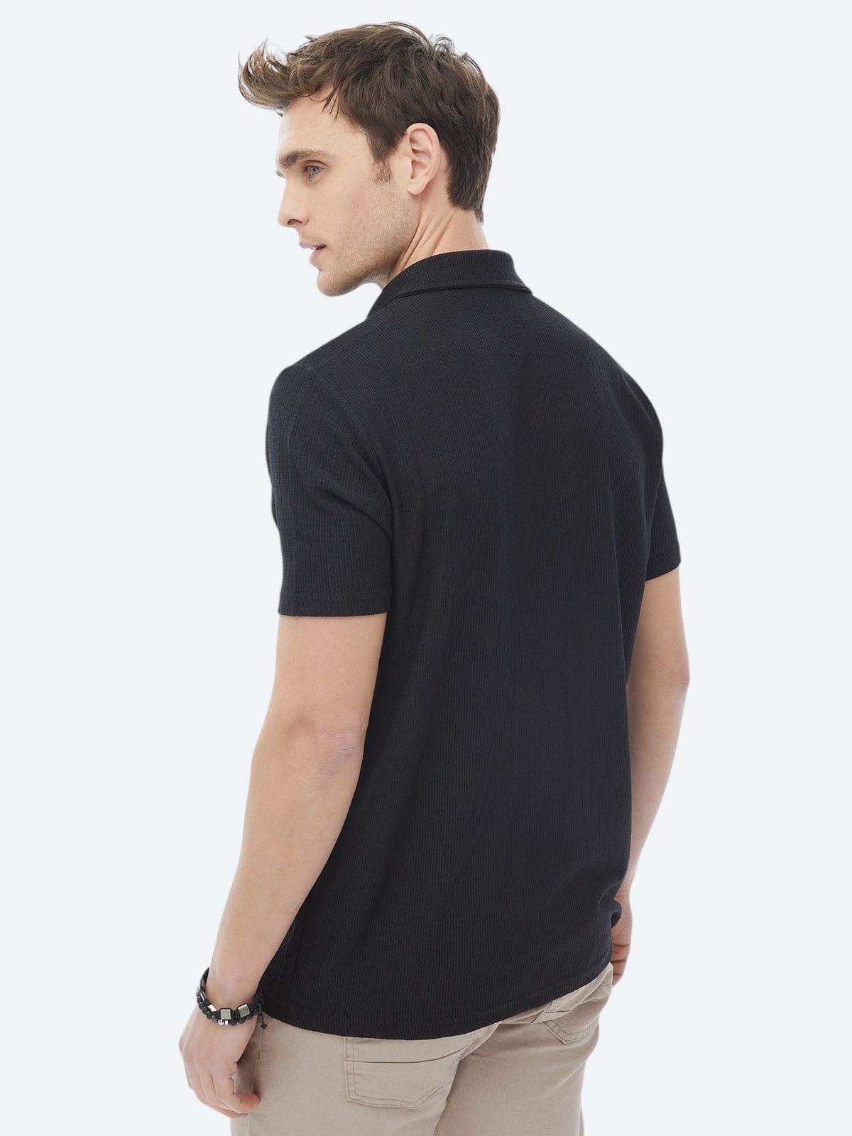 Siyah Regular Fit Kısa Casual Gömlek