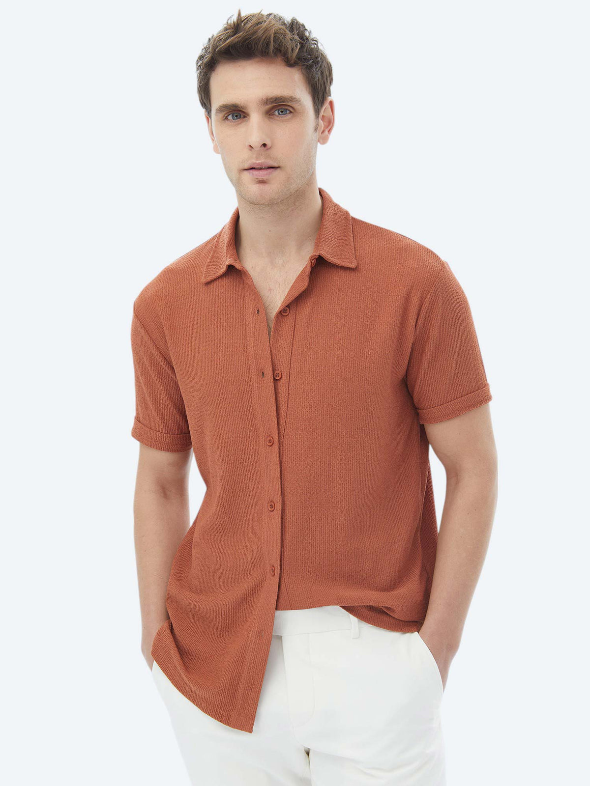 Kiremit Regular Fit Kısa Casual Gömlek