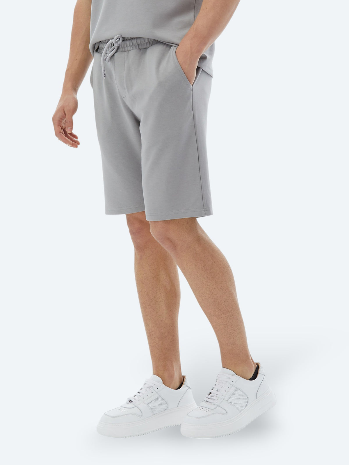 Gri Düz Örme Jogging Fit Casual Bermuda
