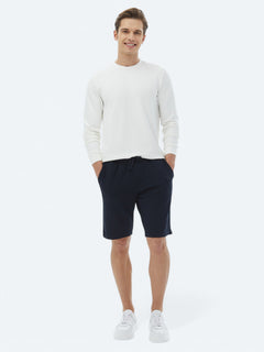 Lacivert Düz Örme Jogging Fit Casual Bermuda
