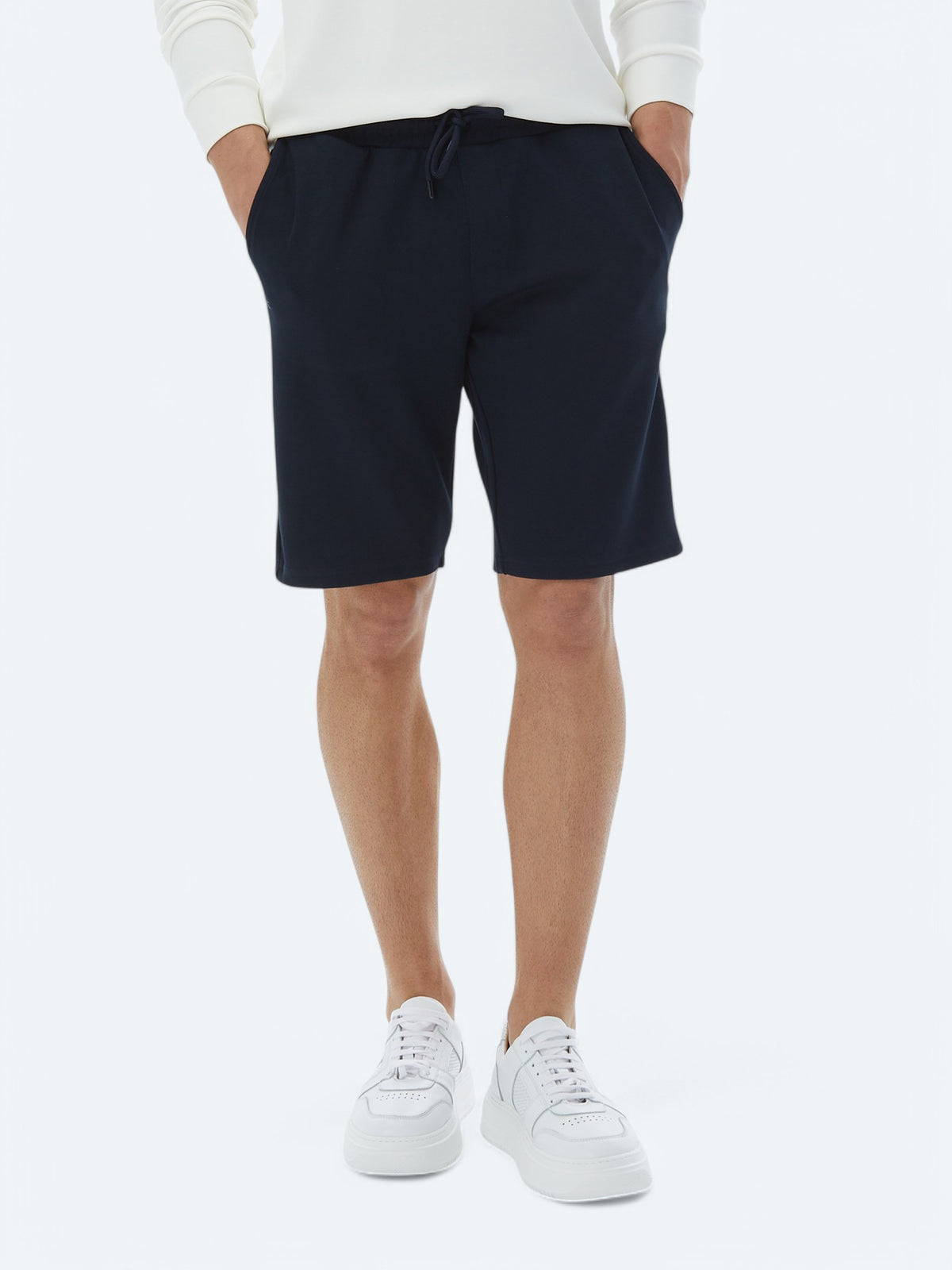 Lacivert Düz Örme Jogging Fit Casual Bermuda